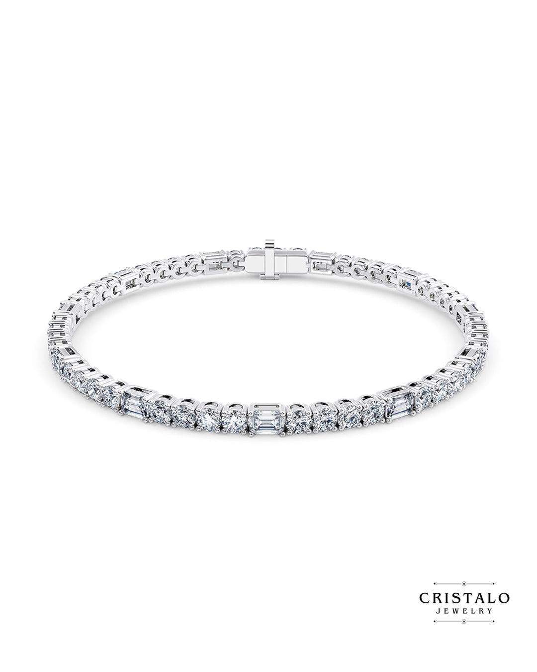 Elegant white gold Riviera bracelet with lab-grown or natural diamonds.